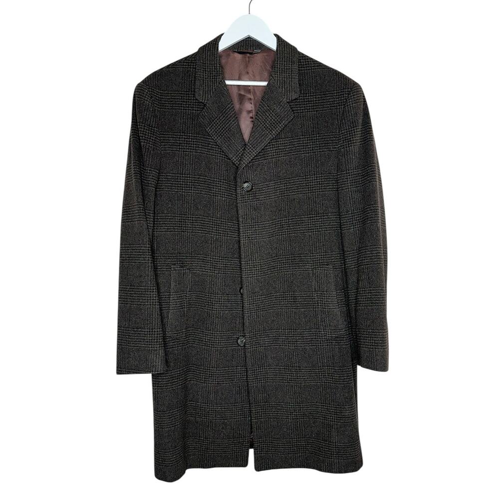 IKE Behar 100% Wool Charcoal Espresso Plaid Made in Canada Men's Coat Size 42 R
